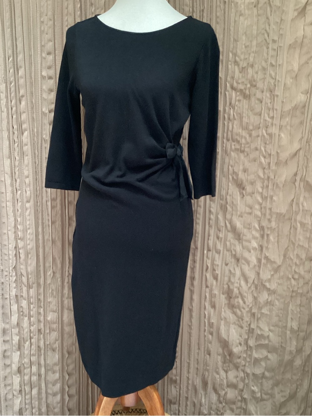 The Limited Black Sheath Dress w/Side Knot, boat neck, 3/4 sleeves, stretch, Med
